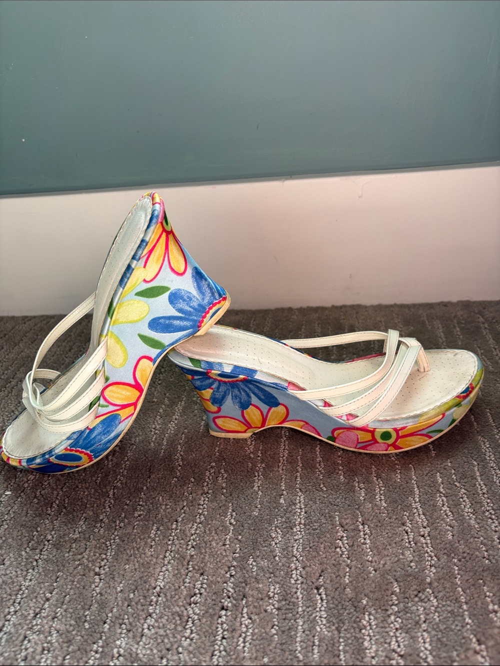 Aura White-Strap Floral Platform Wedge Sandals
